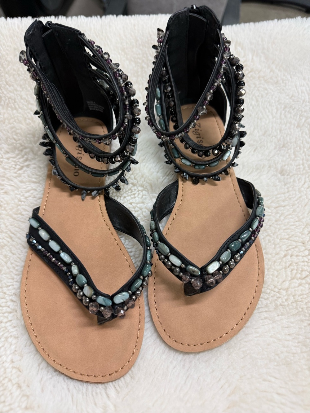 Zigisoho Black Beaded Gladiator Sandals